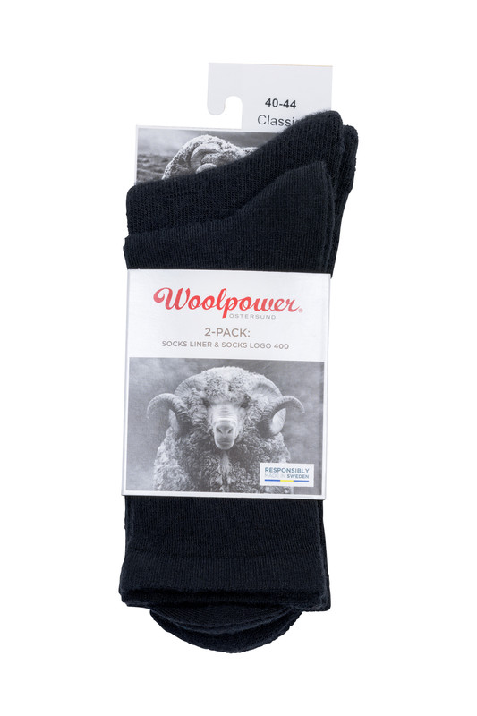 [1088] Socks 2-Pack Classic Logo 400+Liner (Black, 40/44)